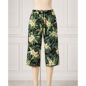 Kahala Hawaii Womens XS Brown Tropical Floral Capri Pants Tie Waist NWT